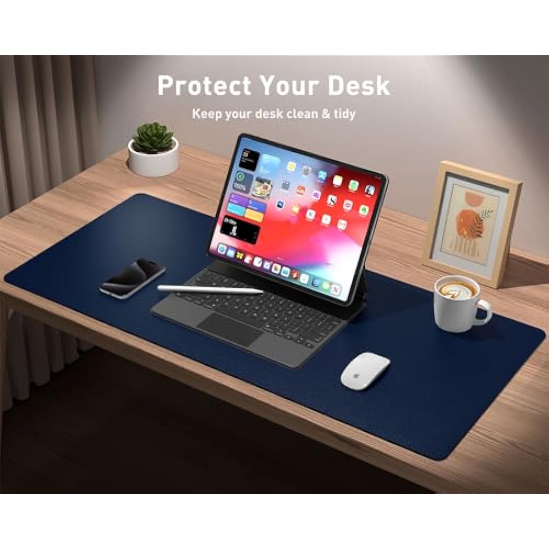 Leather Desk Pad Protector,Mouse Mat,Office Desk Mat,Non-Slip PU Leather Desk Blotter,Laptop Desk Pad,Waterproof Desk Writing Pad for Office and Home (80cm x 40cm, Dark Blue)