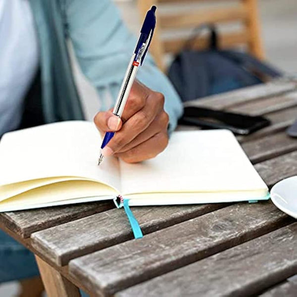 Cello Comfort Blue Ballpoint Pens - Premium Retractable Biro Pens with Ergonomic Grip, Medium Point 1.0mm, Blue Ink,Pack of 12 - Ideal for Office, School & Home Writing