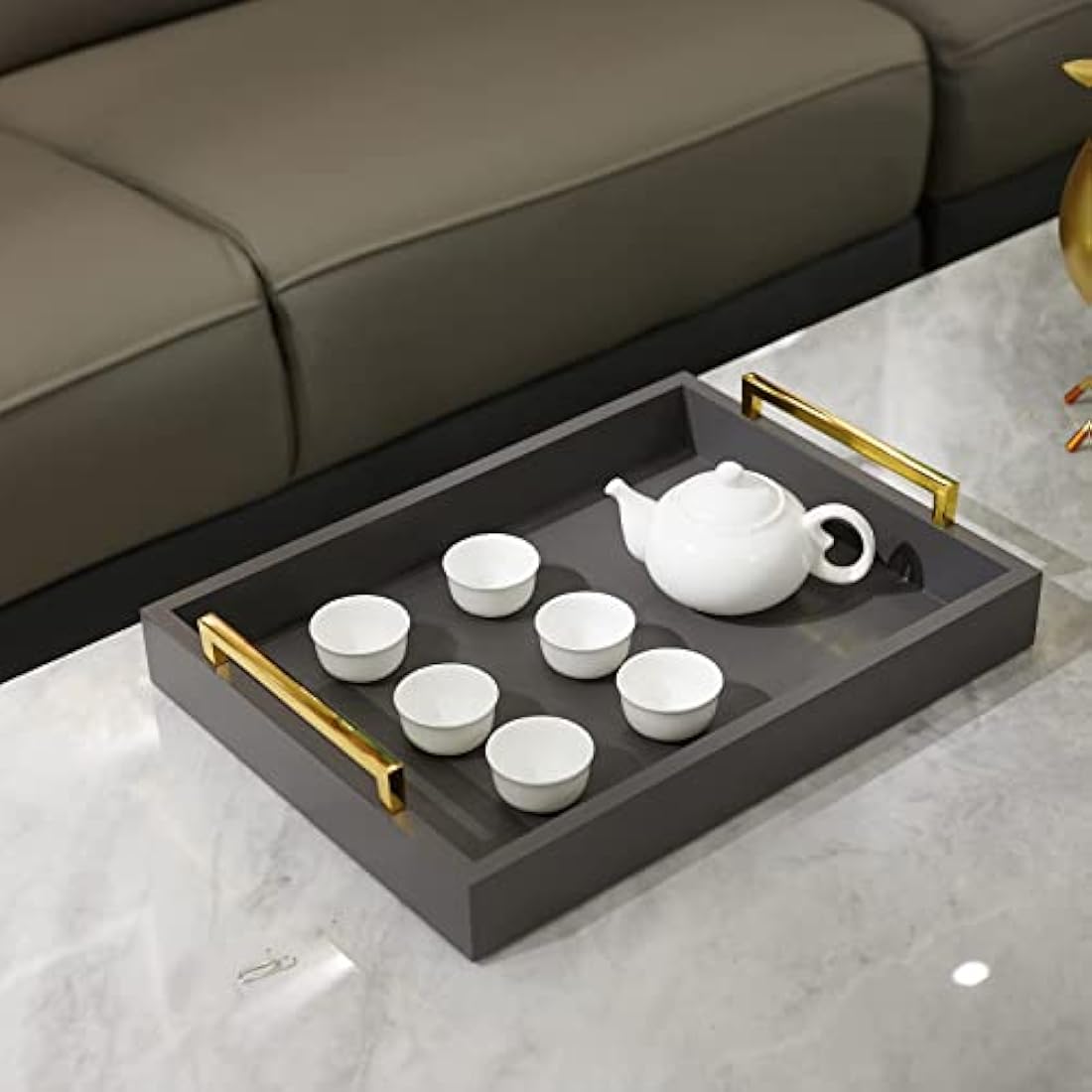 16"x12" Serving Trays with Handles, Grey Decorative Serving Tray, Ottoman Trays, Living Room, Bathroom, and Outdoors Decorative Trays (Charcoal)