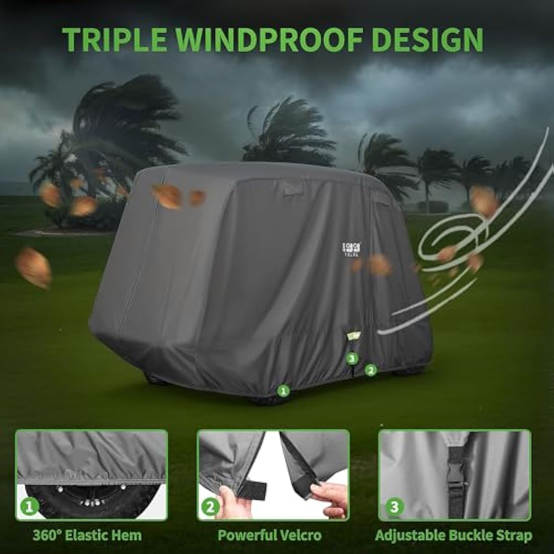 10L0L Golf Buggy Cover, 600D Waterproof Rainproof Golf Cart Cover, Extended Roof 80" Durable Heavy Duty 4 Passengers/2 Passengers Golf Buggy Cover for Yamaha, Club Car, EZGO, Honda Golf Buggies