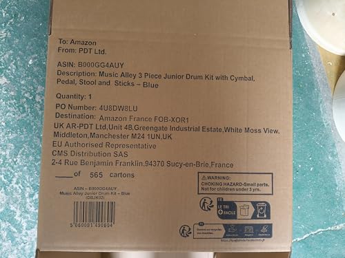 Music Alley DBJK02-BK Three Piece Junior Drum Kit for Kids with Cymbal Pedal Drum Stool and Drum Sticks Metallic Black 3 Piece