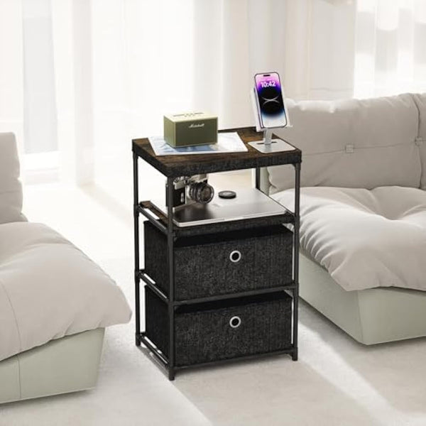 Mutool 4 Tier Side Table, End Table Sofa Side Table with Fabric Drawers for Small Spaces, Nightstand Bedside Table for Living Room Bedroom Kitchen Office, Black