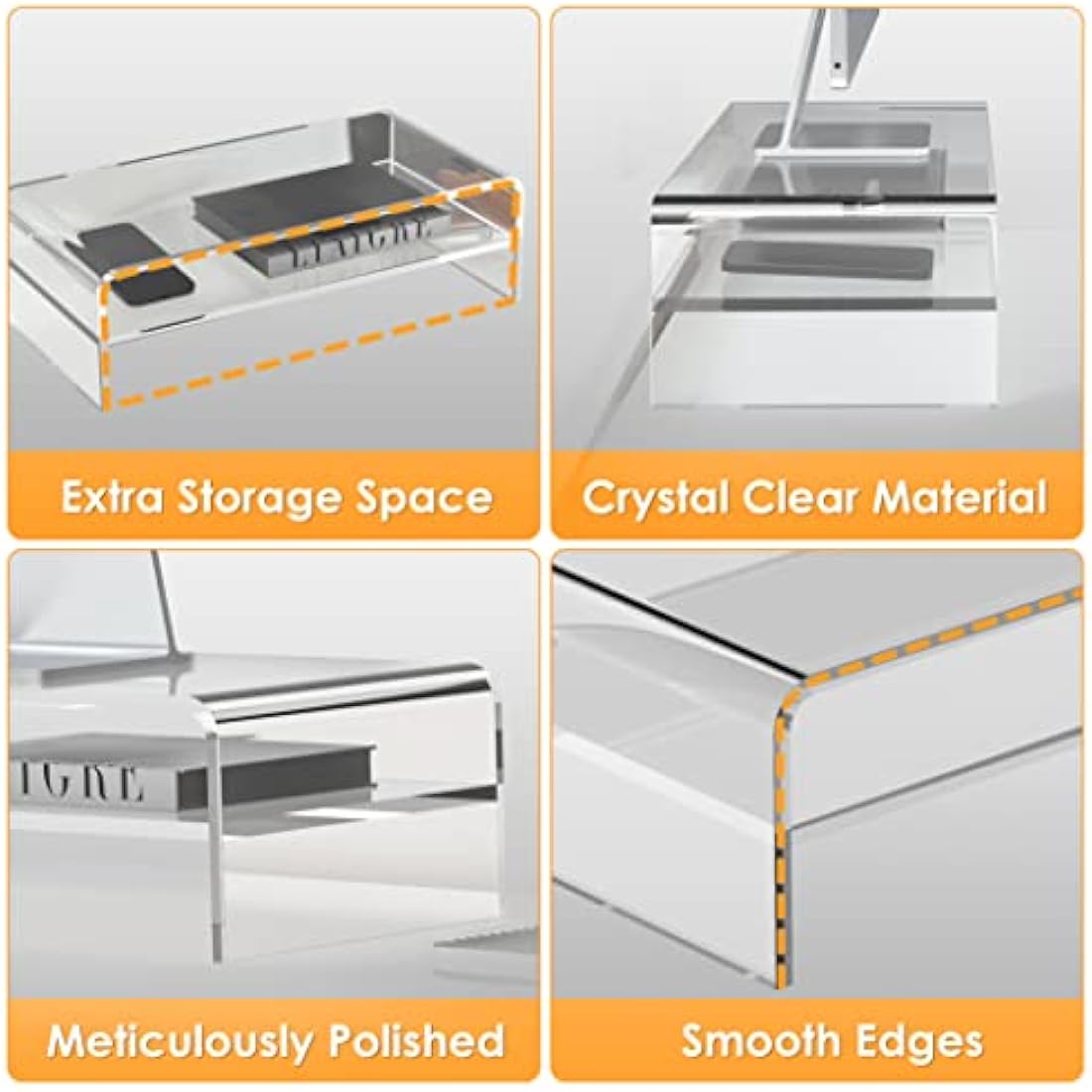 GOLDORCLE 2-Tier Acrylic Monitor Stand Riser Clear Computer Monitor Stand for Laptop PC Printer Computer Riser Acrylic Tray Laptop Storage Shelf