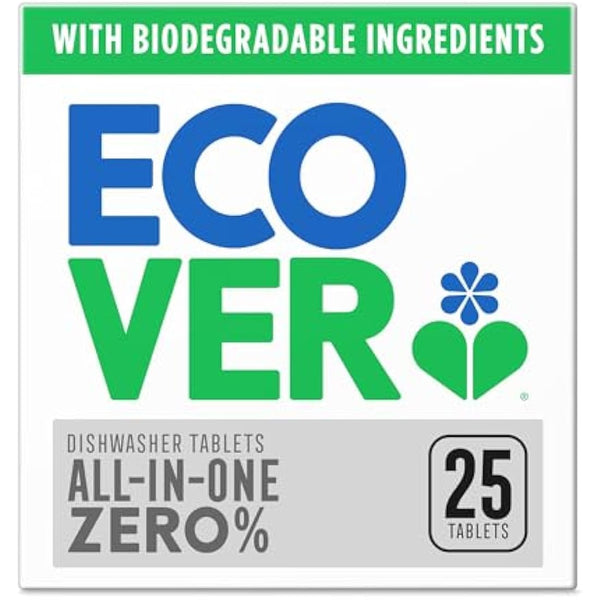 Ecover Zero Dishwasher Tablets, Contains Salt & Rinse Aid, Powerful Cleaning, Pack of 1, 25 Tablets