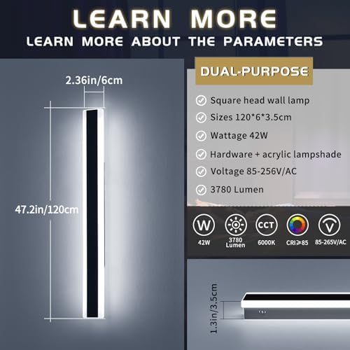 Mikeru Cool White Outdoor Strip Light 120cm, 6000K Outside Long Light Garden Wall Lights Mains Powered with Ip65 Waterproof Drive Garden Wall Lights Modern 4500lumens for Gardens, Porches