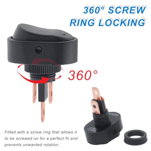 DAOKAI LED Lighted Rocker Switch 12V 30A SPST 3 Pin ON Off Toggle Switch Illuminated Red Lighted Oval Shaped Switch for Automotive Truck RV Boats - 5pcs