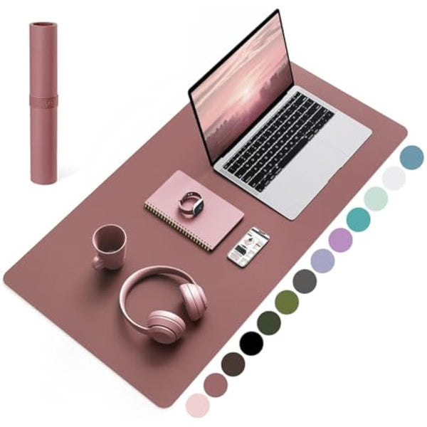 YSAGi Non-Slip Desk Pad, Waterproof PVC Leather Desk Table Protector, Ultra Thin Large Mouse Pad, Easy Clean Laptop Desk Writing Mat for Office Work/Home/Decor (80 x 40 cm, Dark Pink)
