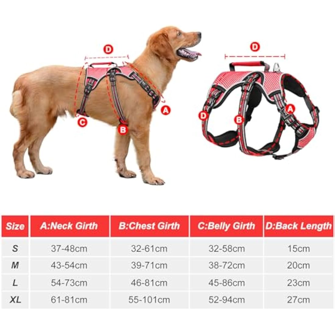 HEELE Dog Harness - Escape Proof, No Pull Reflective Adjustable Vest with Durable Handle, Large/Active Dogs, Red