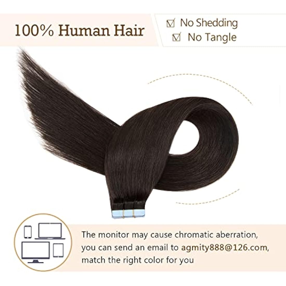 AGMITY Tape in Hair Extensions Human Hair Natural Black 16 inches 20pcs 40Gram Invisible Straight Seamless Skin Weft Remy Tape in Hair Extensions(16 inches #1B Off Black)