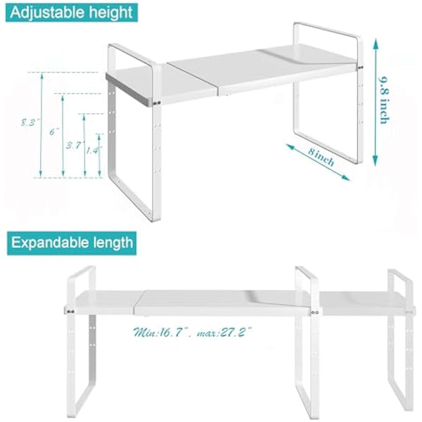 iPEGTOP Expandable Cabinet Storage Shelf Organizer Rack, Heavy Duty Steel Metal Spice Rack Adjustable Height Home Office Pantry Shelf Space for Counter Kitchen Organization, White, Medium