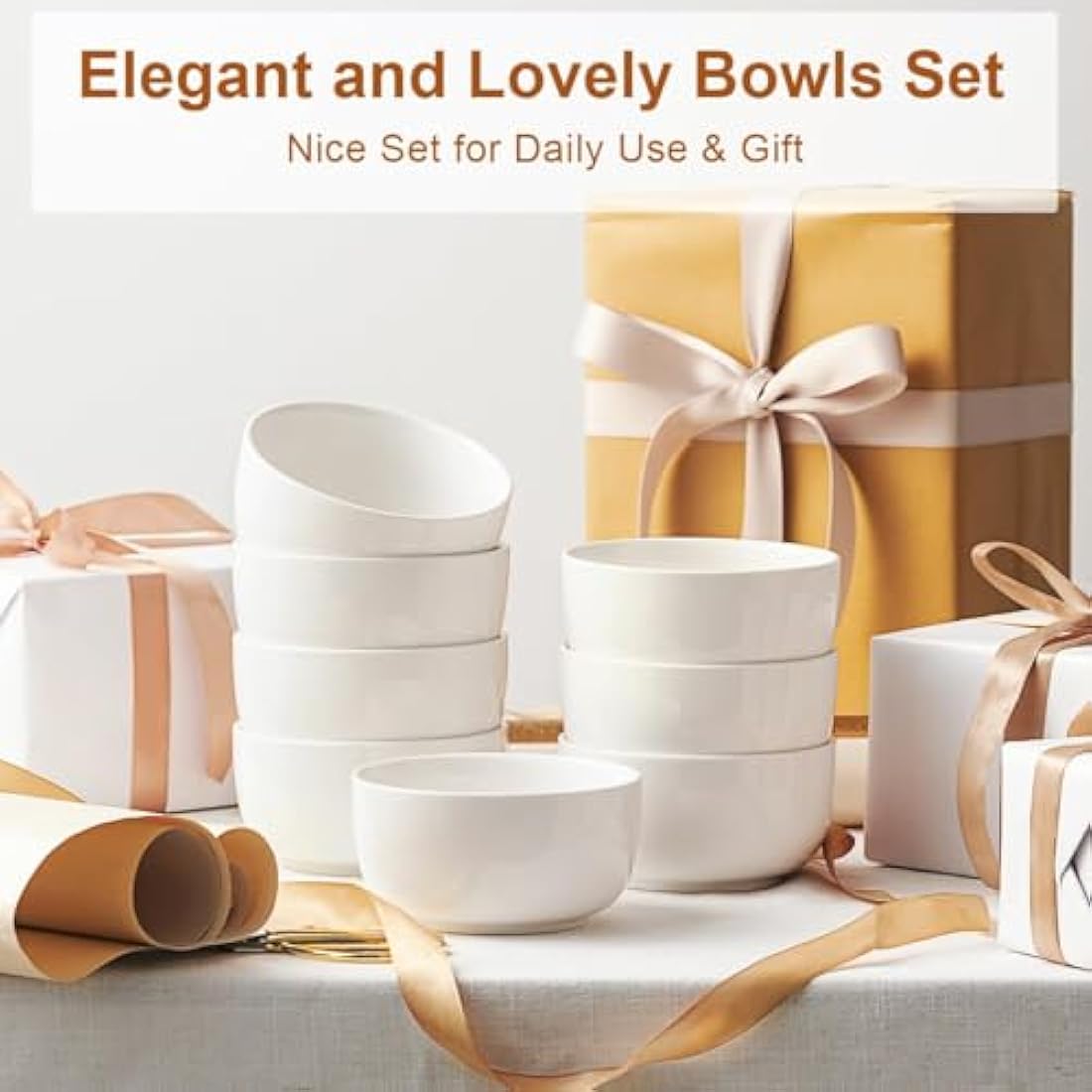 Jassceram Cereal Bowls Set of 8, 350ml Small Ceramic Bowls for Soup, Rice, Ice Cream, Dessert, Snack, Side Dishes, Suitable for Portion Control - Dishwasher & Microwave Safe, 4.5 Inch, 12 Oz, White