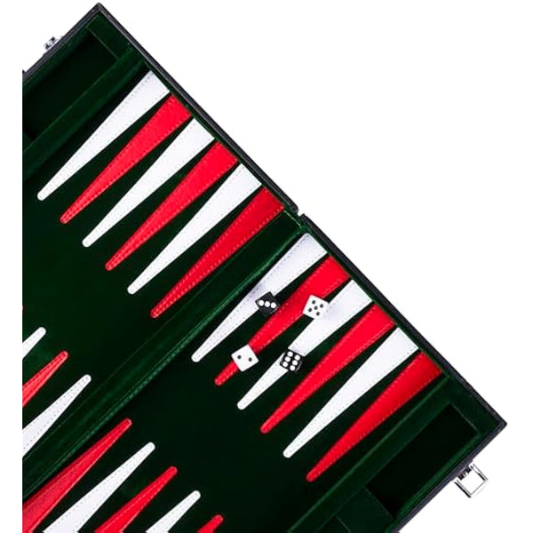 Engelhart- 250517 - Backgammon 15"- Open: 36 x 48 cm - inlaid velvet and stitching leatherette playing field in attache case