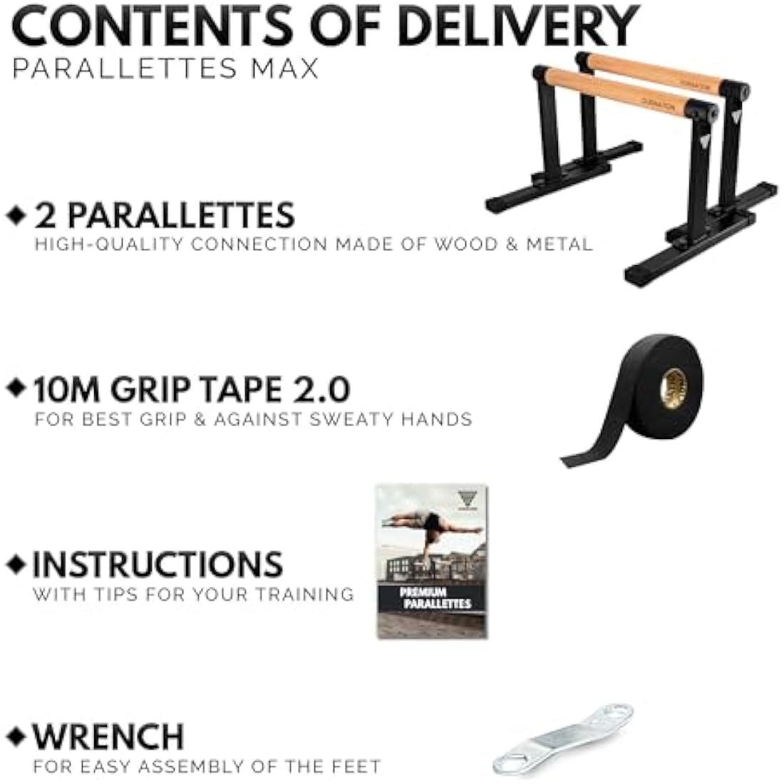 GORNATION Parallettes, Calisthenics Push-Up Bars for Handstands & Strength Training, Parallel Bars for Home & Outdoor Training, Fitness Equipment with Secure Grip, Non-Slip Feet, Wooden Handles