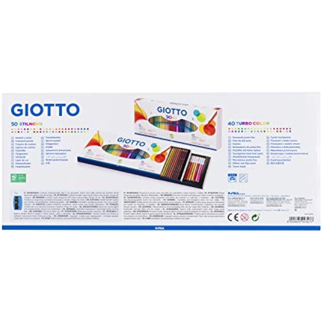 GIOTTO 90pcs Gift box with 40 Giotto turbo colour felt-tip pens & 50 Giotto Stilnovo coloured pencils, Assorted colours, Ideal for Children & Schools