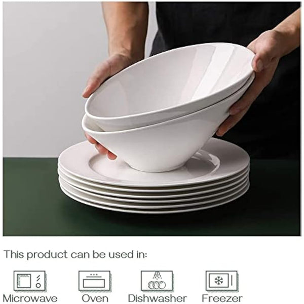 DOWAN Salad Bowl, 26 oz/770 ml Serving Bowls Ceramic Set of 2, Porcelain White Slanted Bowls, Christmas Serving Bowls for Salad, Pasta, Soup, Prep - Microwave & Dishwasher Safe