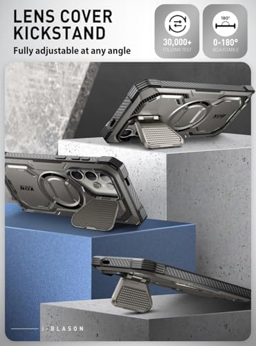 i-Blason Armorbox for Samsung Galaxy S24 Ultra Case MagSafe with Camera Cover Stand [Support Wireless Charger] 360 Full-Body Case with Screen Protector & Kickstand Phone Case for S24 Ultra, Gray