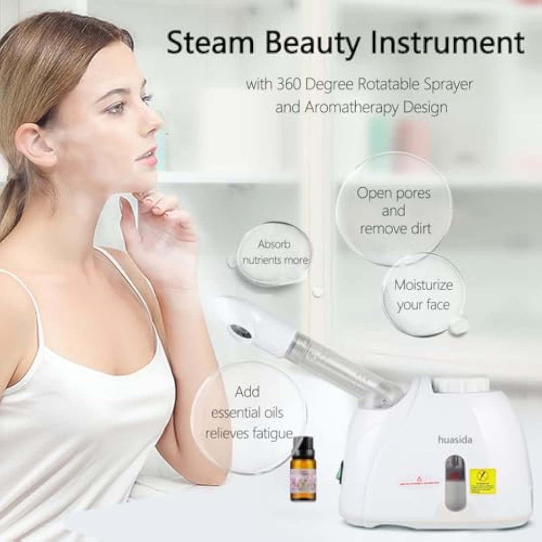 Facial Steamer Professional Spa Home Facial Steamer Sauna Pores Cleanse Warm Mist Moisturizing Beauty Instrument with Aromatherapy Design (White 80ml)
