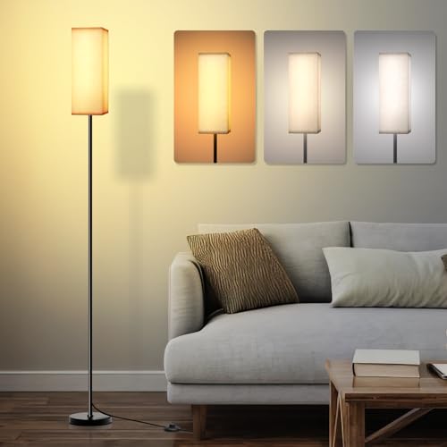 Homuserr Floor Lamp, Floor Lamp for Living Room 3 Color Temperatures, Foot Switch Control 9W LED Modern Standing Lamp with Lampshade, Floor Reading