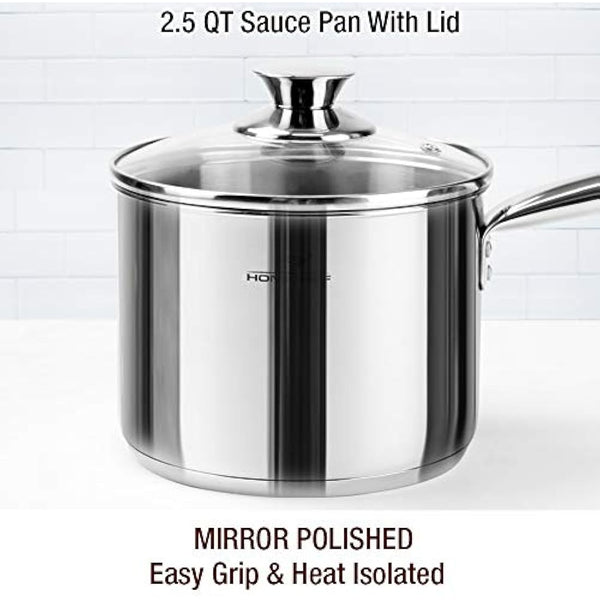 HOMICHEF 14-Piece Nickel Free Stainless Steel Cookware Set - Nickel Free Non-Toxic Stainless Steel Pots and Pans Set - Healthy Induction Cookware