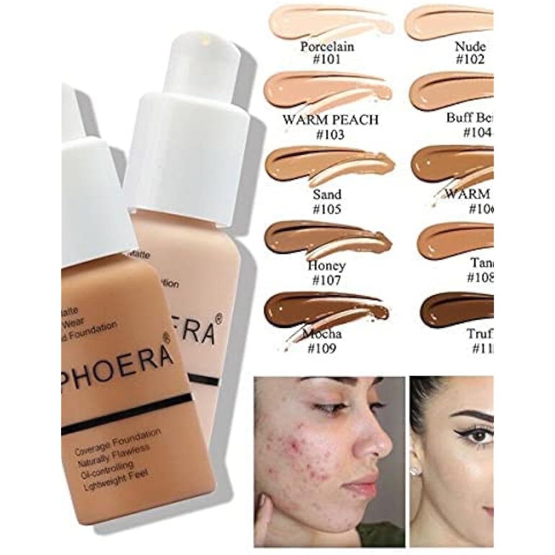 Aquapurity Phoera® Full Coverage Foundation Soft Matte Oil Control Concealer 30ml Long Lasting Flawless Cream Smooth (102 NUDE)