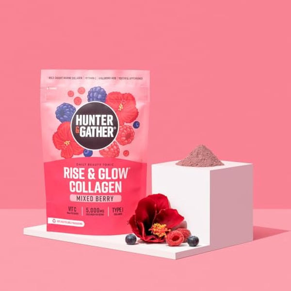 Hunter & Gather Rise & Glow Collagen Daily Beauty Tonic 300g - Mixed Berry - Wild Caught Marine Collagen - Real Food Ingredients with Hyaluronic Acid - Keto, No Added Sweeteners - Just Add Water