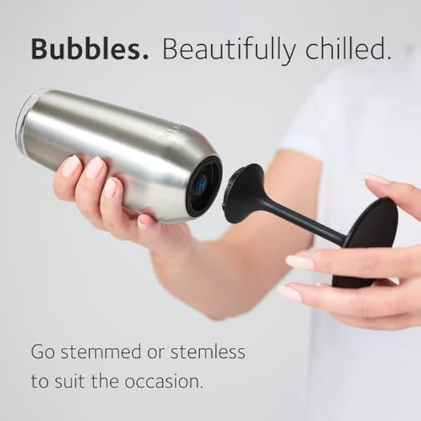 Huski Champagne Flute | New | Award-Winning Design with Detachable Stem | Premium Stainless Steel Champagne Glass with Lid | Triple Insulated Tumbler | 240ml Capacity | Great Gift (Stone Grey)