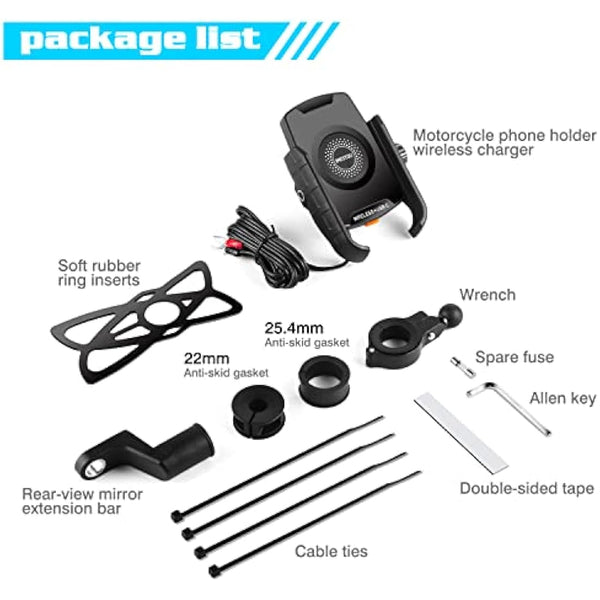 iMESTOU Motorcycle Wireless Phone Mount Charger QC3.0 USB C Handlebar/Rear-View Mirror Phone Holder Works with 12V/24V Motorcycles or by Plugging to USB A Socket Universal for 4.0-7.0" Cellphones