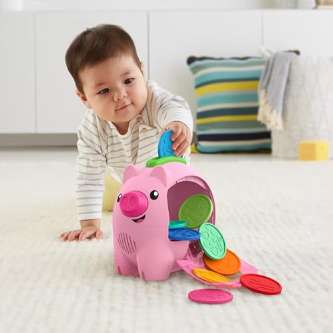 Fisher-Price Laugh & Learn Count & Rumble Piggy Bank, musical baby toy with fun motion action, GJC68