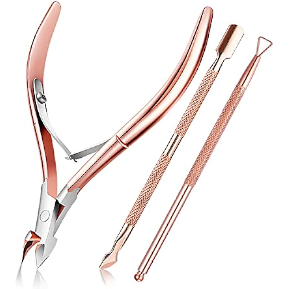 Cuticle Nippers and Cuticle Pusher, Cuticle Cutter Remover with Cuticle Scissors for Dead Skin - Durable Manicure Tools and Cuticle Clippers- Stainless Steel (pink)
