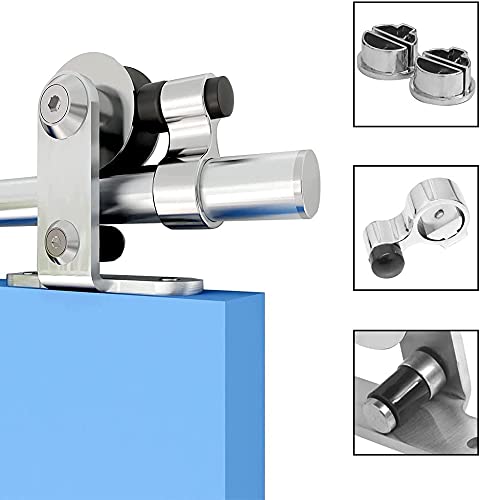 CCJH 200CM/6.6FT Stainless Steel Sliding Barn Door Hardware Kit Track Roller Closet Accessory for Single Door T Shape