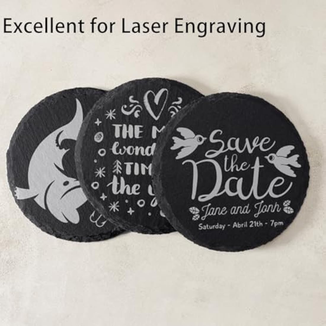 48 PCS Round Slate Coasters for Drinks, WEWINK PLUS 4 Inch Blank Black Stone Coasters Bulk with Anti-Scratch Backing for Laser Engraving, Home Decor, Bar,Wedding, Housewarming Gifts