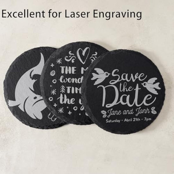 48 PCS Round Slate Coasters for Drinks, WEWINK PLUS 4 Inch Blank Black Stone Coasters Bulk with Anti-Scratch Backing for Laser Engraving, Home Decor, Bar,Wedding, Housewarming Gifts