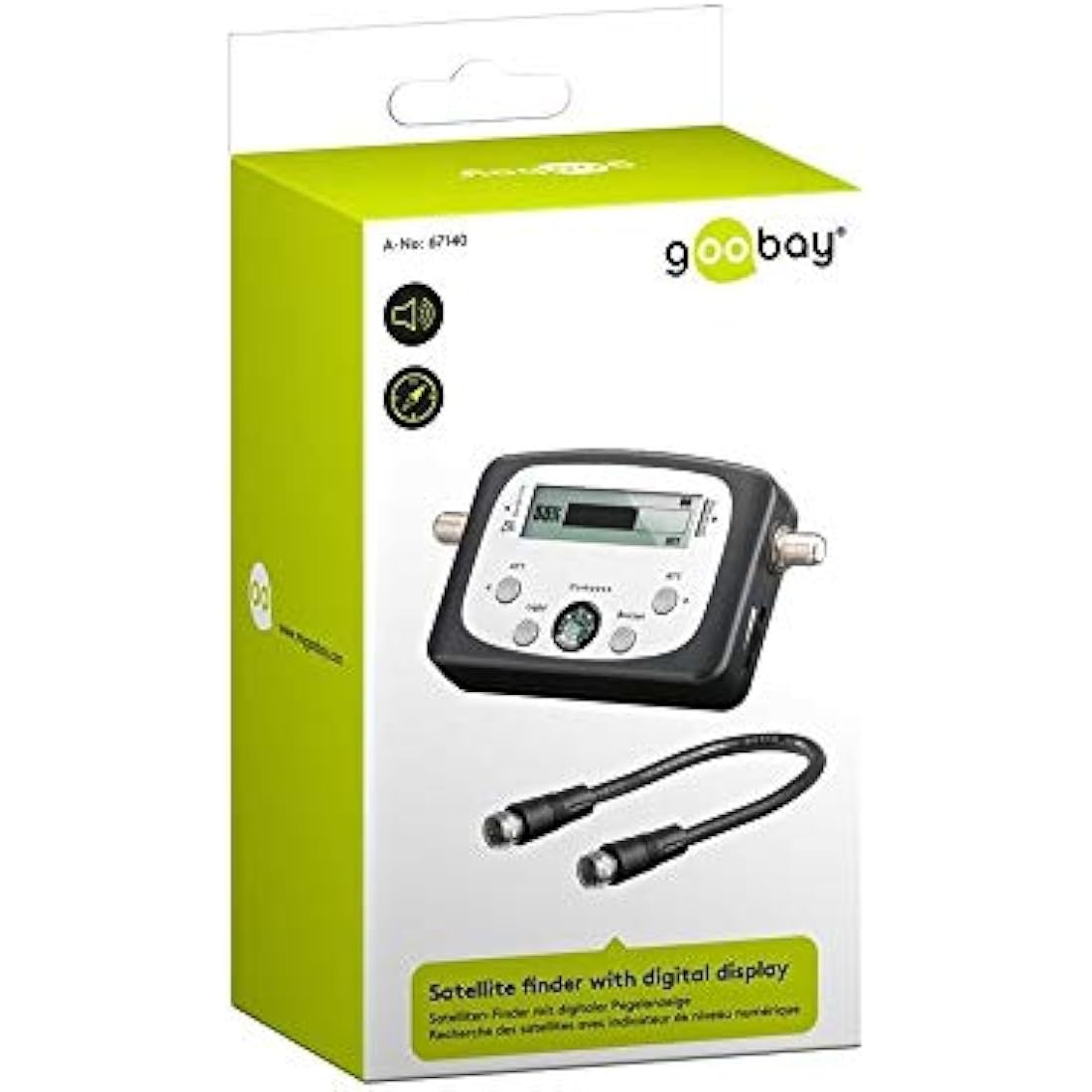 Goobay 67140 Digitaler Satelliten Finder LCD-Anzeige mit Kompass und Ton inkl. F-Anschlusskabel, schwarz