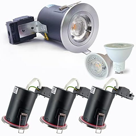 4XSweier 90 Minute Fire Rated GU10 LED Downlight, IP20 Recessed Ceiling Lights, 5W 3000K Warm White Spotlight Satin Nickel.