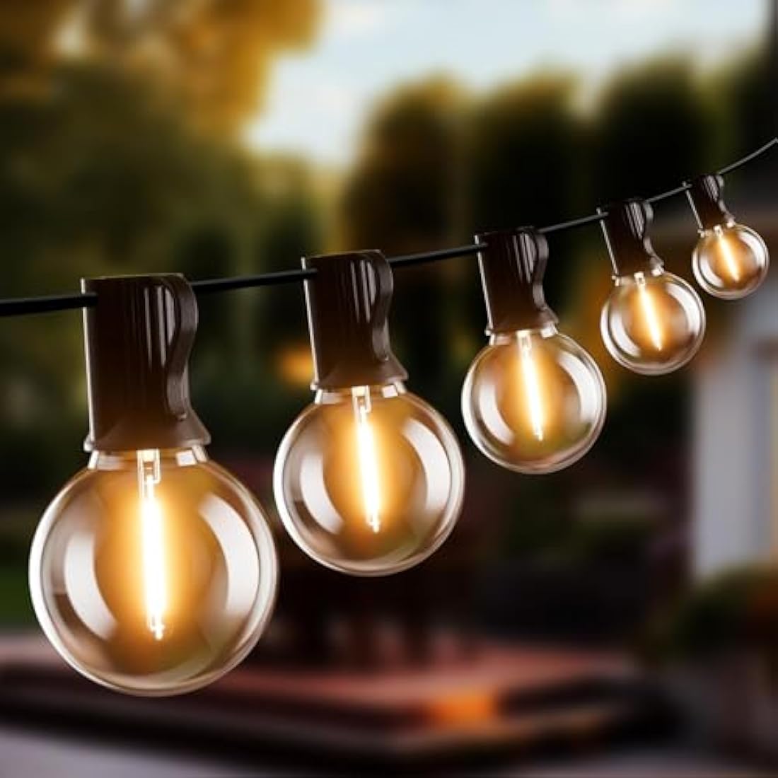 Yuucio 150FT Outdoor String Lights LED Mains Powered, 45M G40 Garden Festoon Hanging w/ 75+2 Plastic LED Bulbs Waterproof IP45 Globe Lighting Patio Party Bar Porch Halloween Decorations, Warm White