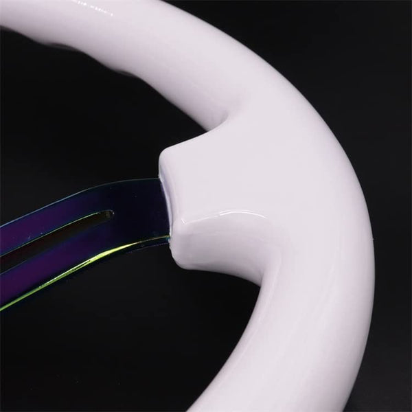 350mm Green Racing Steering Wheel Neo Chrome Spoke Universal 6 Bolts 45mm Deep Dish Classic ABS Wood Steering Wheel with Horn Button