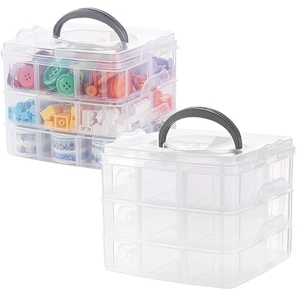 ilauke 2Pcs Craft Storage Box Transparent, 6 Tier Clear Plastic Tiered Craft Organiser Box for Kids, Arts and Crafts Boxes for Beads, Jewellery, Tools, 36 Compartments