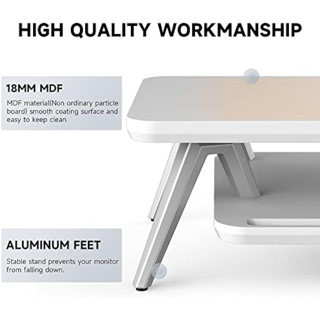 Fenge Monitor Stand Riser for 2 Monitors 108cm Large Compute Monitor Stands with Phone/Tablet Holder Slot,Desk Organizer Max Load 50KG (White)