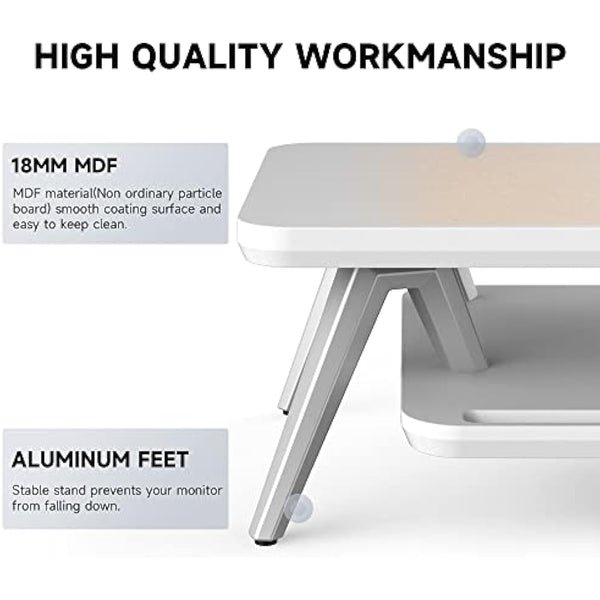 Fenge Monitor Stand Riser for 2 Monitors 108cm Large Compute Monitor Stands with Phone/Tablet Holder Slot,Desk Organizer Max Load 50KG (White)