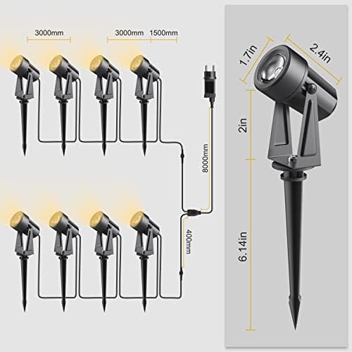 Bomcosy Garden Spotlights Mains Powered, 92FT/28M Landscape Lights, 3000K 27V Spike Light Mains IP65 Waterproof Outdoor Garden Lights Pathway Lighting for Lawn Yard, Patio,Driveway,Party