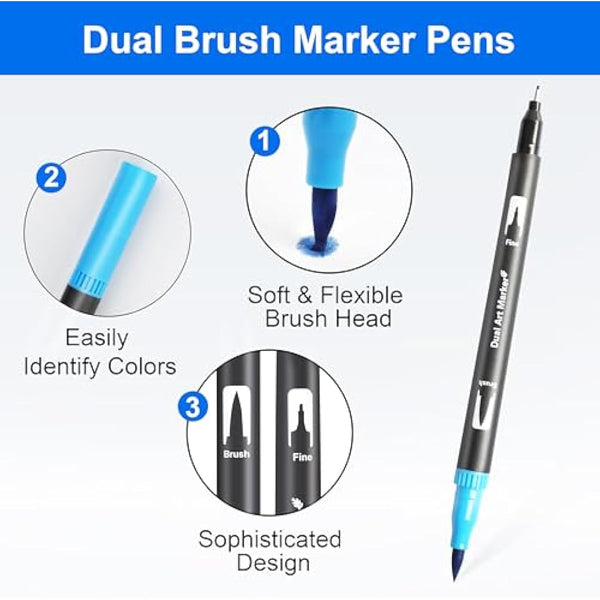 Halobios 120 Dual Tip Colouring Pens Brush Pen Felt Tip Pens for Adults Kids Artist Beginner, Dual Tip Brush Marker Pen for Drawing Sketching Adult Colouring Books Bullet Journal Calligraph