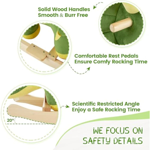 FUNLIO Dinosaur Baby Rocking Horse for Toddlers 1-3 Years, Mighty & Cute Green Plush Rocking Triceratops, Stuffed Ride-on Dinosaur Rocker, Easy to Assemble, CPC & CE Certified