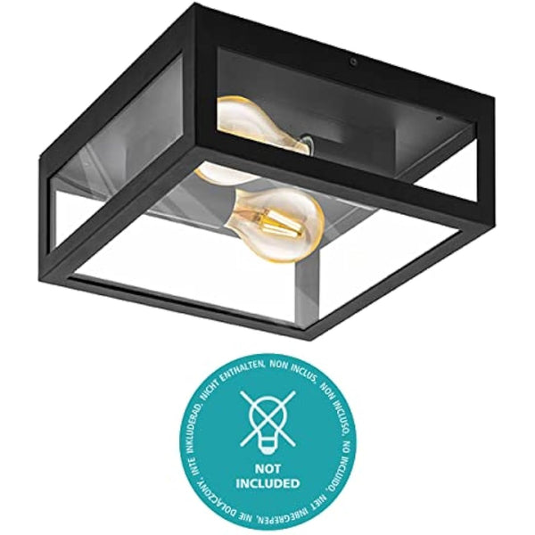 Eglo Alamonte 1 Outdoor Ceiling lamp, 2-Flame Outdoor Wall Light, Black galvanised Steel with Clear Glass Ceiling Light, E27 Socket, IP44
