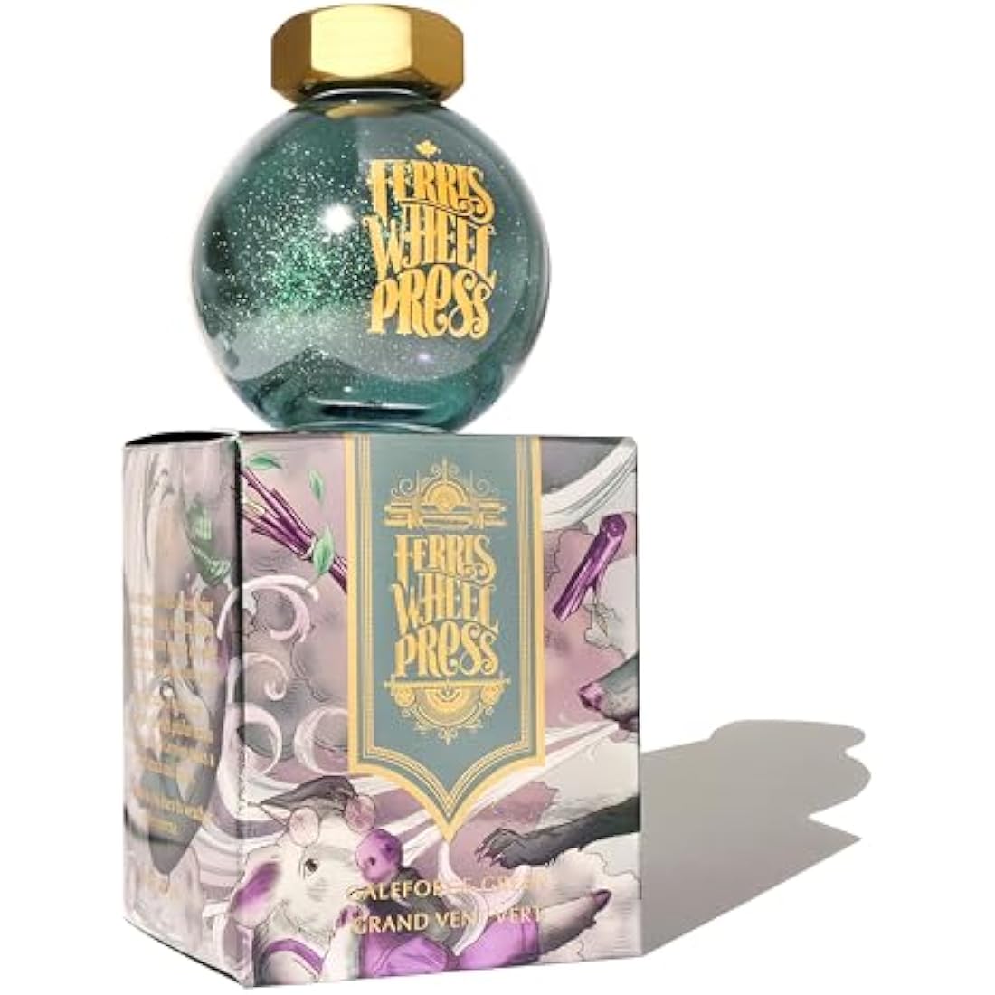 Ferris Wheel Press Fountain Pen Ink, FerriTales Collection, Deep Eucalyptus with Duochrome Green/Pink Shimmer, 85ml