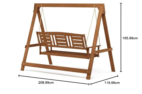 Furinno Tioman Hardwood Hanging Porch Swing with Stand in Teak Oil, Natural