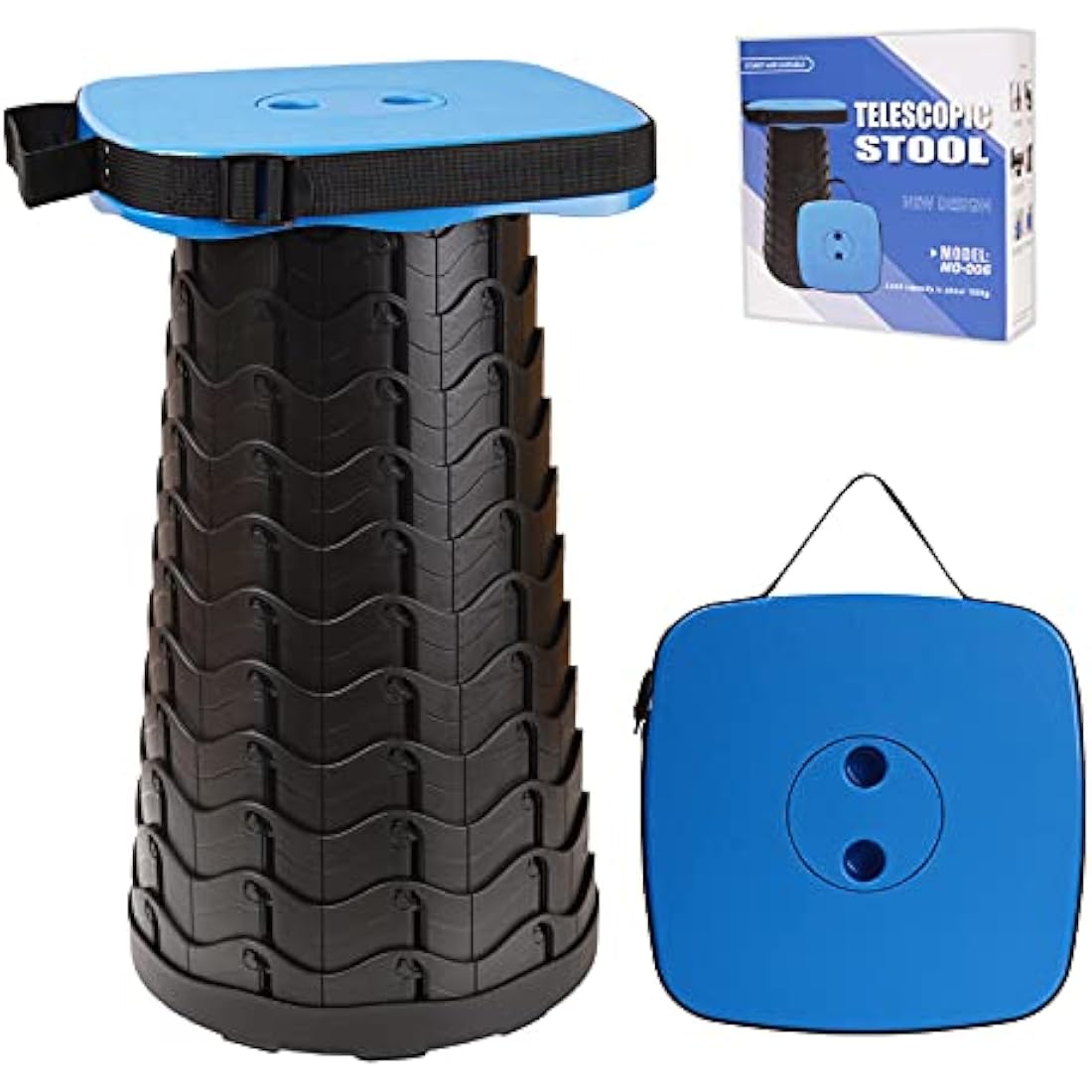 FIEMACH Upgraded Portable Telescopic Stool with Larger Seat - Retractable Square Camping Folding Stool for Adults, Telescoping Collapsible Lightweight Compact Stool (Blue)