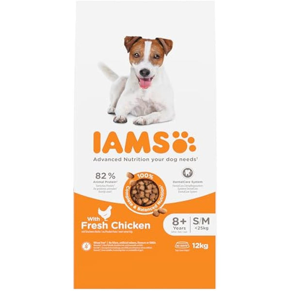 IAMS Senior Small Medium Complete Dry Dog Food Chicken 12kg - With DentalCare System