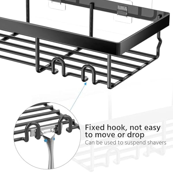DIFULI Shower Caddy Shelf Organiser 4 Pack, No Drill Black Shower Shelves,Self Adhesive Bathroom Caddy,Shower Storage Accessories, Wall Mounted Shampoo Holder