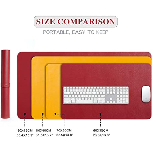 Desk Pad Large, Desk Mat, Extended Mouse Mat, Mouse Pad L, Desk Blotter, DOBAOJIA Laptop Pad Writing Pad for Office/Home, Dual-Side Use PU Leather Waterproof 23.6" X 13.8" (Red/Yellow)