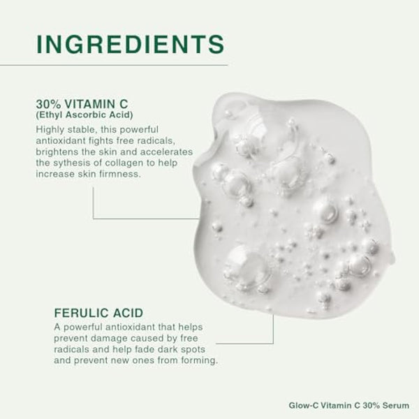 facetheory Glow-C Vitamin C 30% Serum (Unscented) - Pro-Strength Vitamin C Serum for Face - Skin Brightening, Firming & Anti Aging Serum (30 ml)